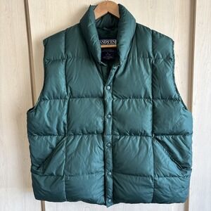 Lands End Vest Mens L Green Puffer Goose Down Feather Filled Full Snap Quilted